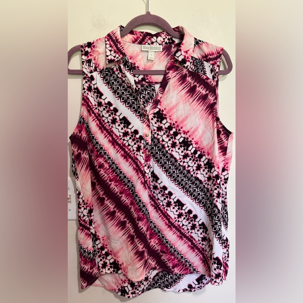 Dana Buchman Pink and Black Wrap Blouse